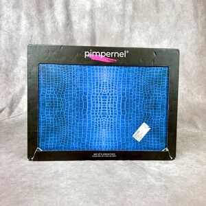 Pimpernel Blue Croc Leather Looking Placemats Set of 4 Cork Back Heat Resistant
